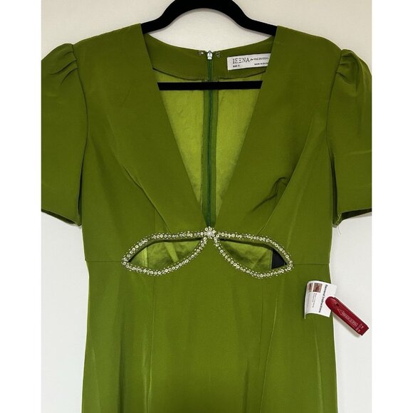 Mac Duggal Ieena Green Cut Out Rhinestone Puff Sleeve Formal Gown Size 8 NWT - Picture 4 of 10